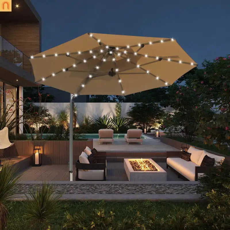 Patio Umbrella Cantilever Beige 9.7ft Round UPF50 Tilt Aluminum