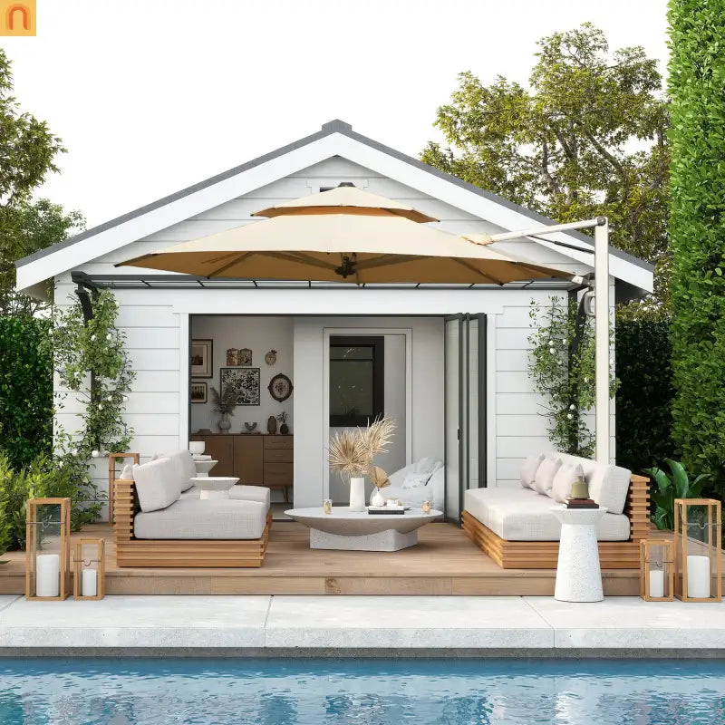 Patio Umbrella Cantilever Beige 9.7ft Round UPF50 Tilt Aluminum