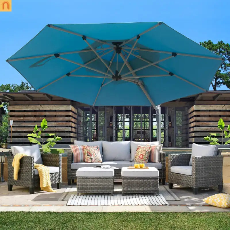 Patio Umbrella Cantilever Lake Blue 9.7ft Round UPF50 Tilt Aluminum