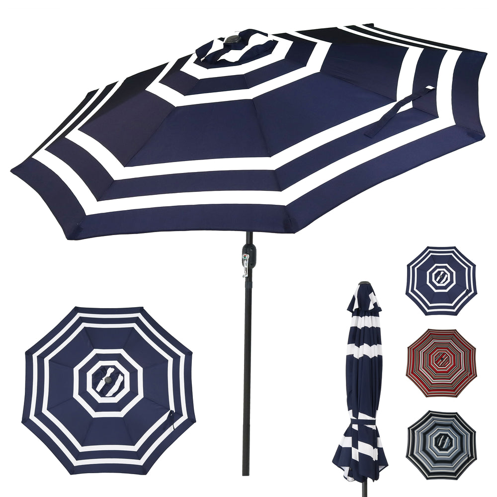 Sunnydaze Aluminum Patio Umbrella Navy Blue Stripe canopy detail