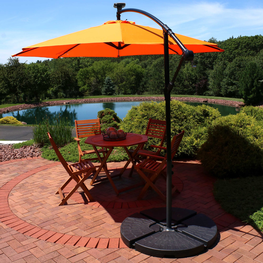 Sunnydaze 10 ft Solar Offset Patio Umbrella Tangerine lifestyle outdoor