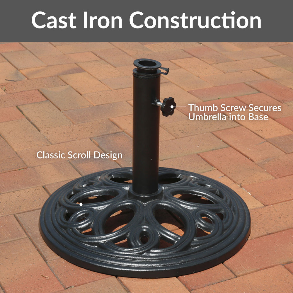 Sunnydaze 18-Inch Round Cast Iron Patio Umbrella Base Black thumb screw detail