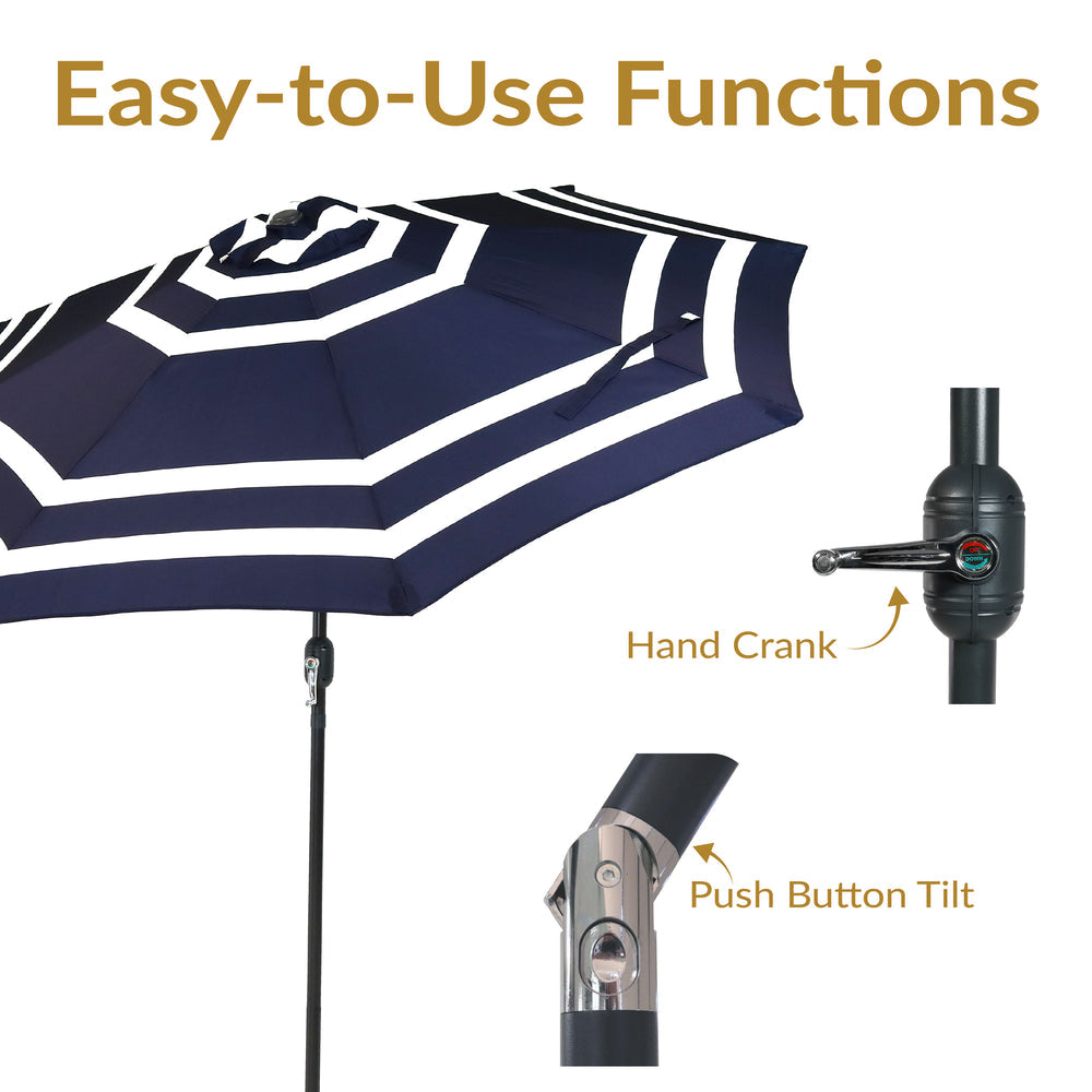 Sunnydaze Aluminum Patio Umbrella Navy Blue Stripe tilt detail