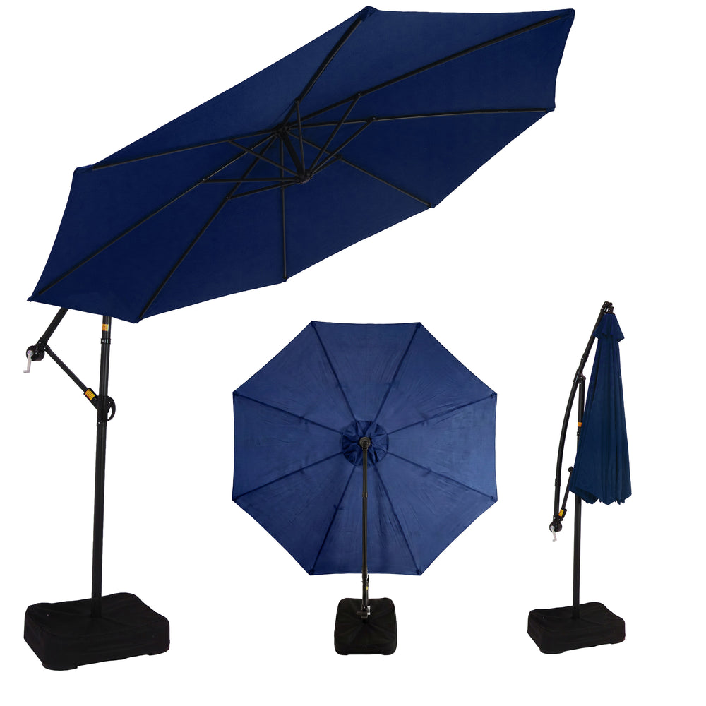 Sunnydaze 10 ft Offset Patio Umbrella with Base Navy canopy detail