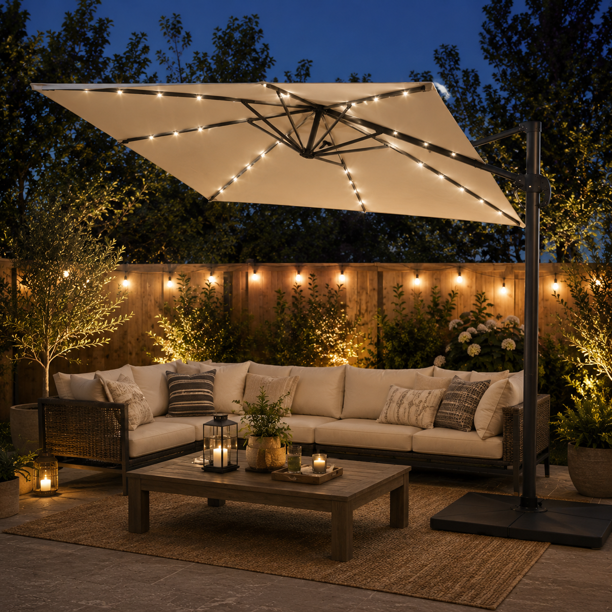 10'X6.5' Solar Rectangle Outdoor Tilt Patio Umbrella Multiple Colors