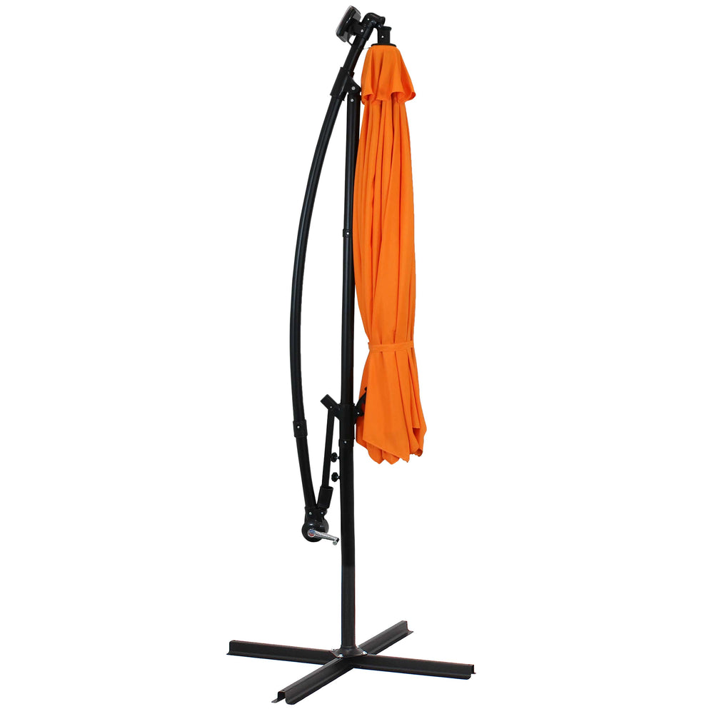 Sunnydaze 10 ft Solar Offset Patio Umbrella Tangerine solar LED lights detail