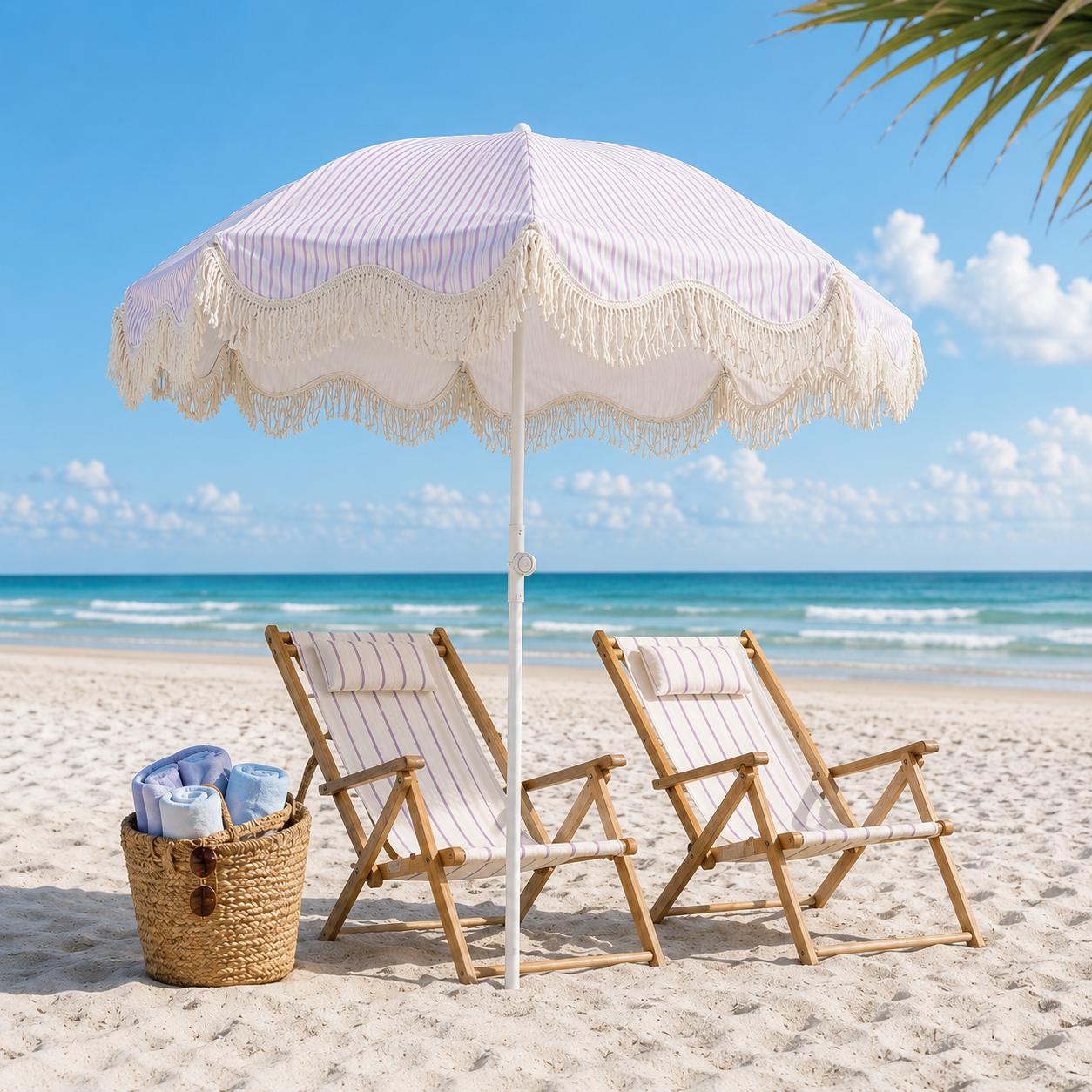 6ft Fringe Patio Beach Umbrella with Corkscrew Anchor