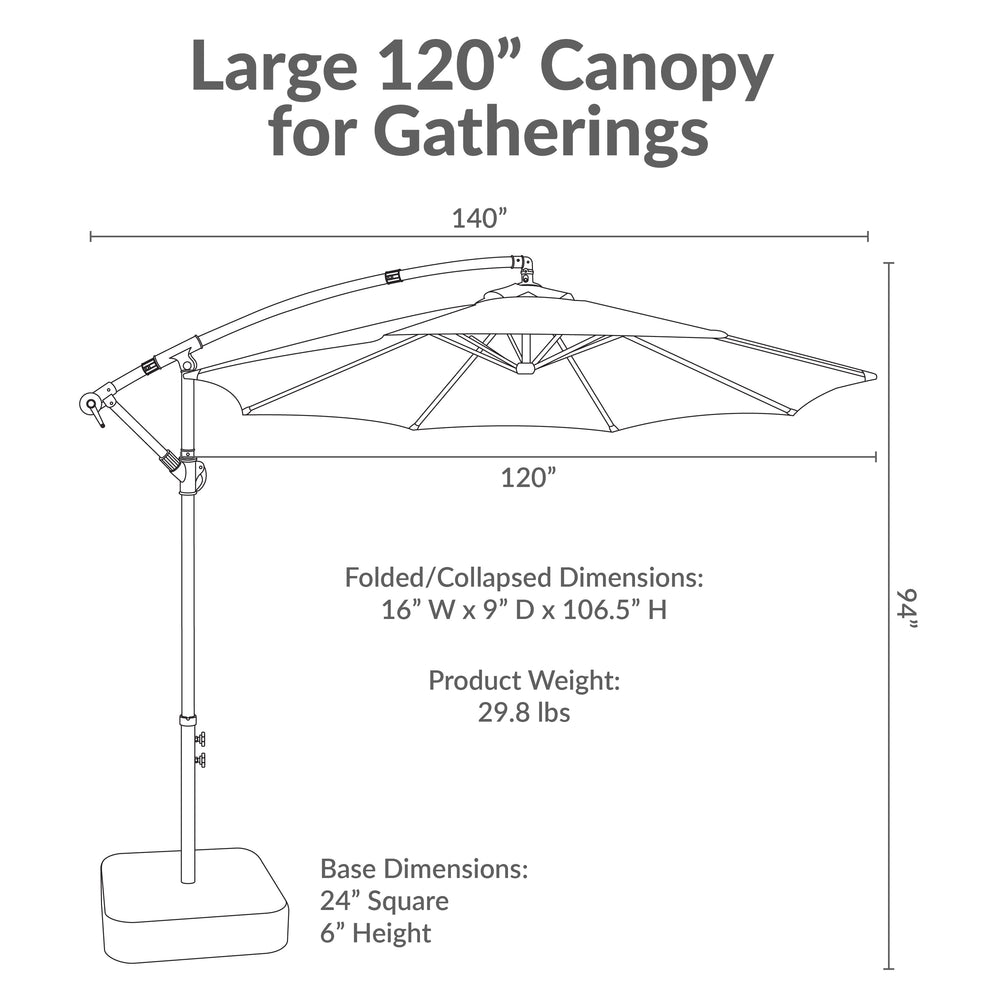 Sunnydaze 10 ft Offset Patio Umbrella with Base Beige dimensions size guide
