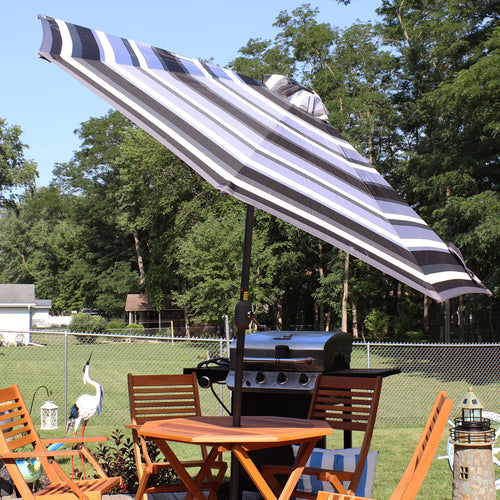 9 ft Solar LED Market Umbrella Catalina Beach Stripe lifestyle