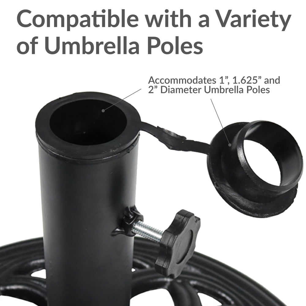 Sunnydaze 18-Inch Round Cast Iron Patio Umbrella Base Black adapter detail