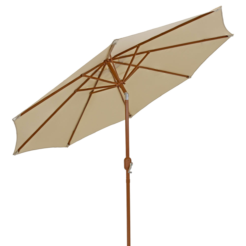 Sunnydaze 8.5 ft Faux Woodgrain Patio Umbrella Beige woodgrain pole detail