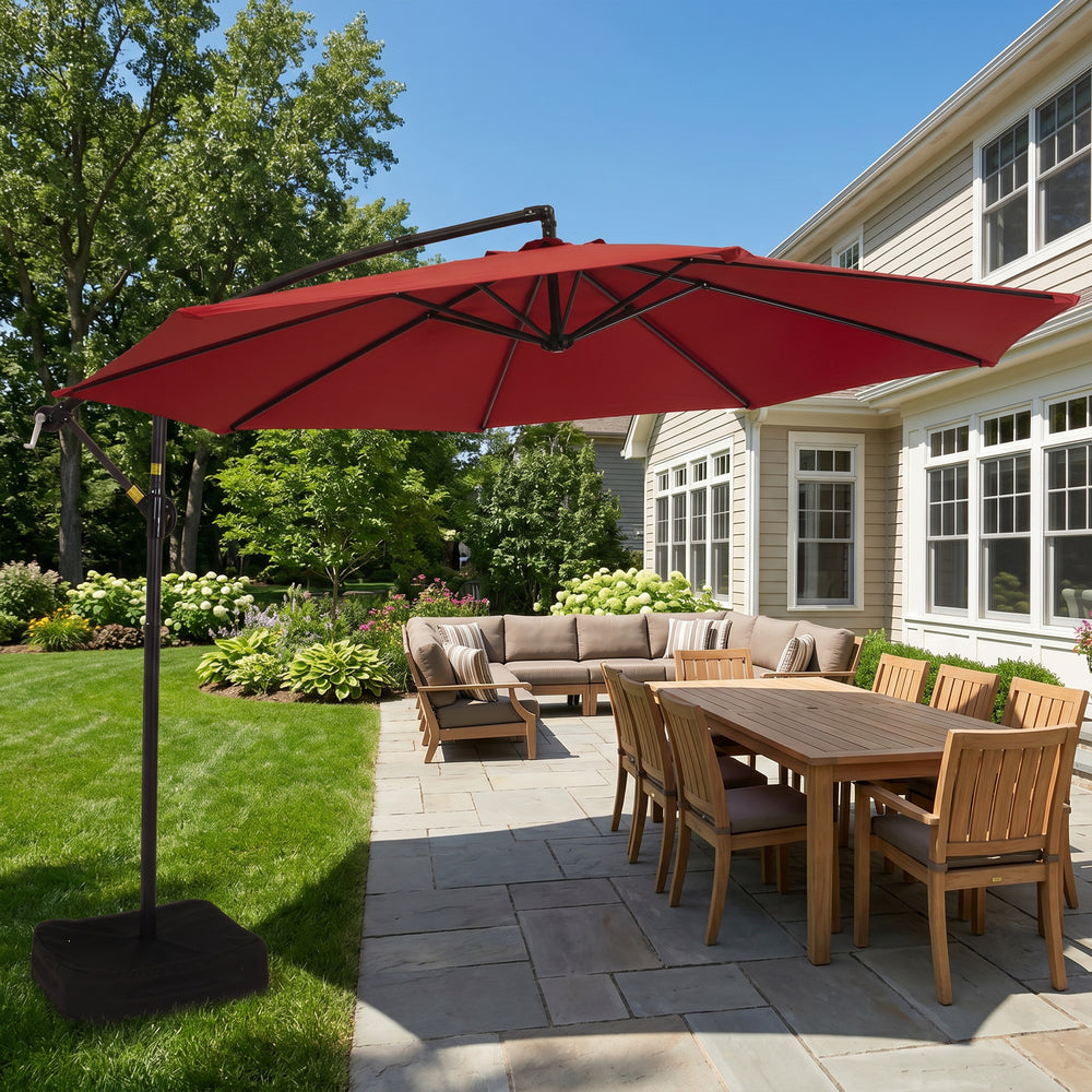 Sunnydaze 10 ft Offset Patio Umbrella with Base Red product shot