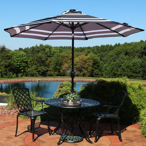 9 ft Solar LED Market Umbrella Navy Blue Stripe lifestyle