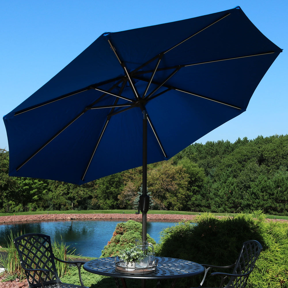 Sunnydaze 9 ft Solar Sunbrella Market Umbrella Pacific Blue product shot
