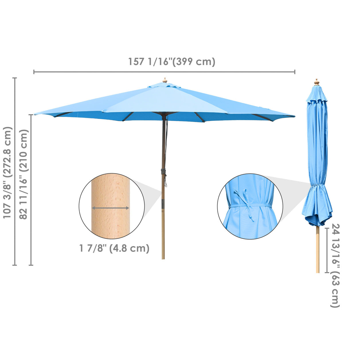 13ft Patio Wood Market Umbrella Multiple Colors