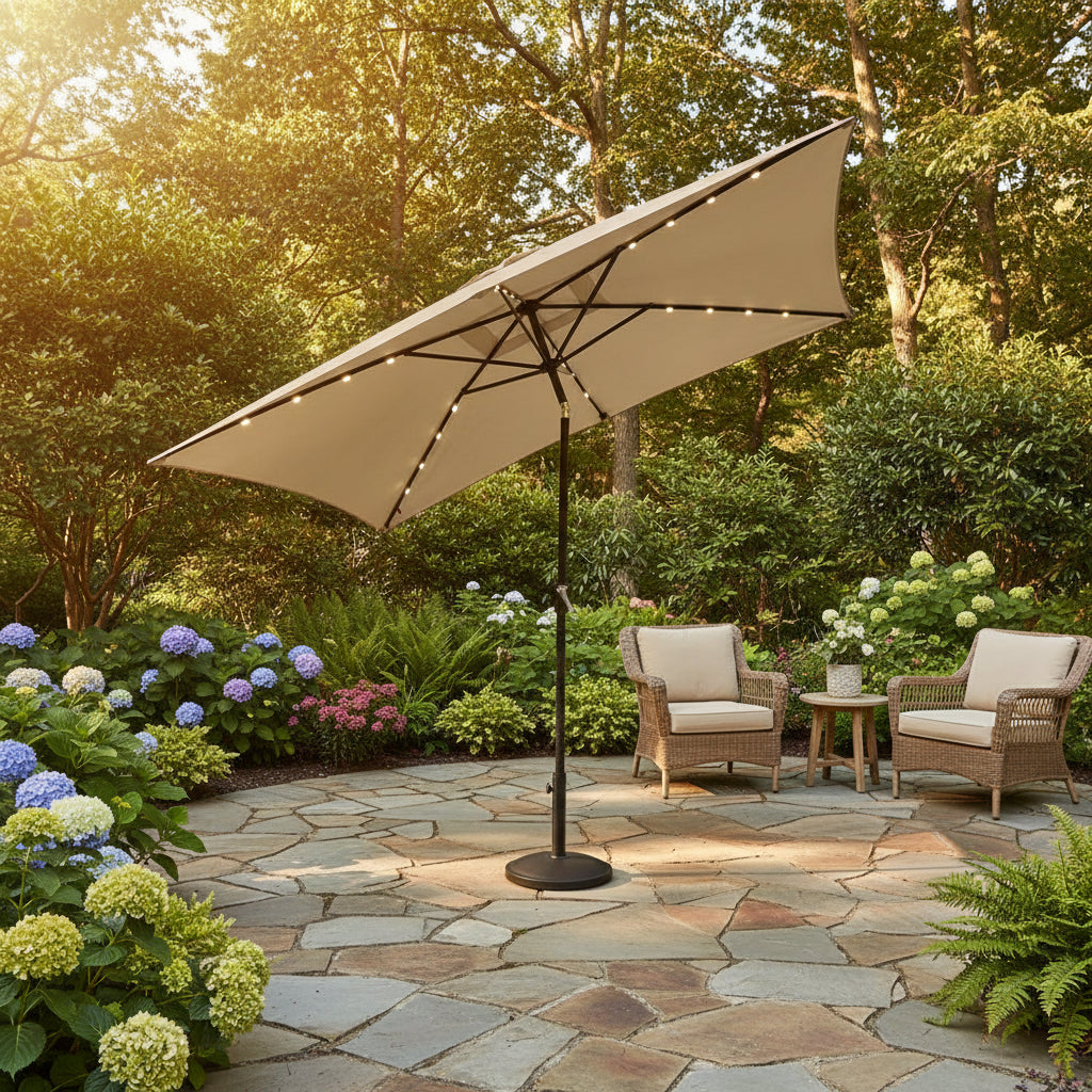 10'X6.5' Solar Rectangle Outdoor Tilt Patio Umbrella Multiple Colors