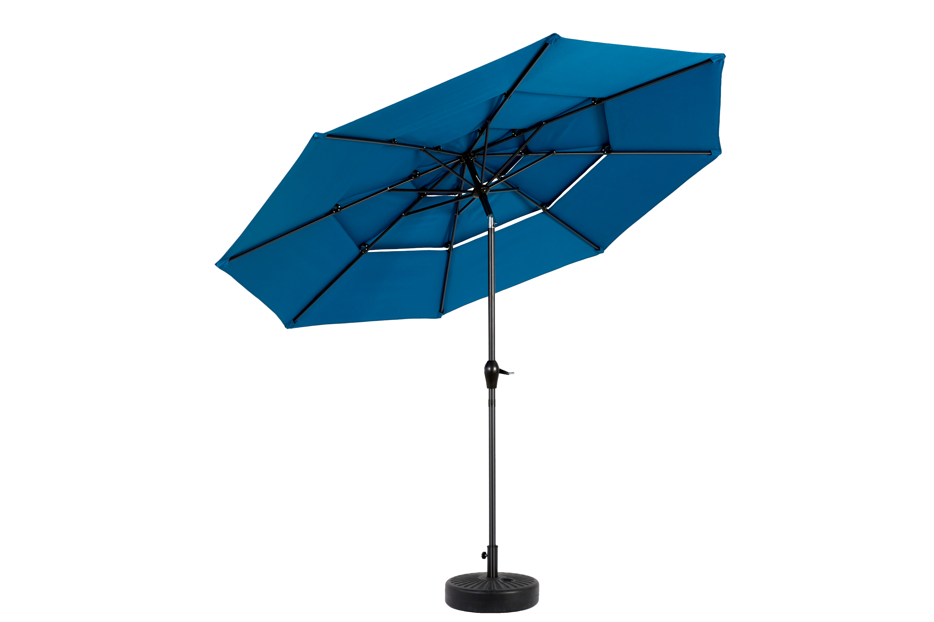 Patio Umbrella Auto Tilt 3 Tier Aluminum Dark Blue 10 Ft Crank