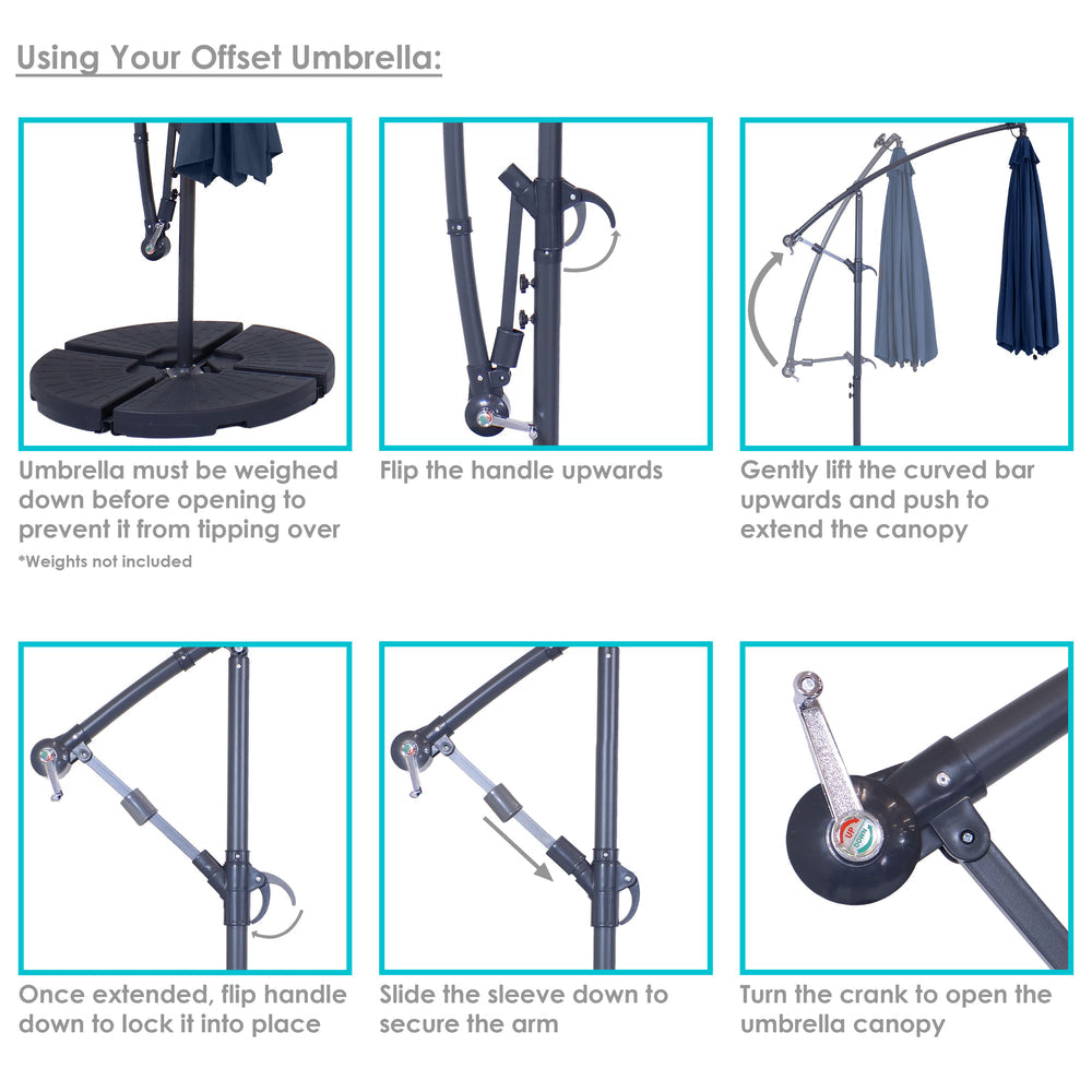 Sunnydaze 10 ft Solar Cantilever Offset Umbrella Navy Blue LED lights detail