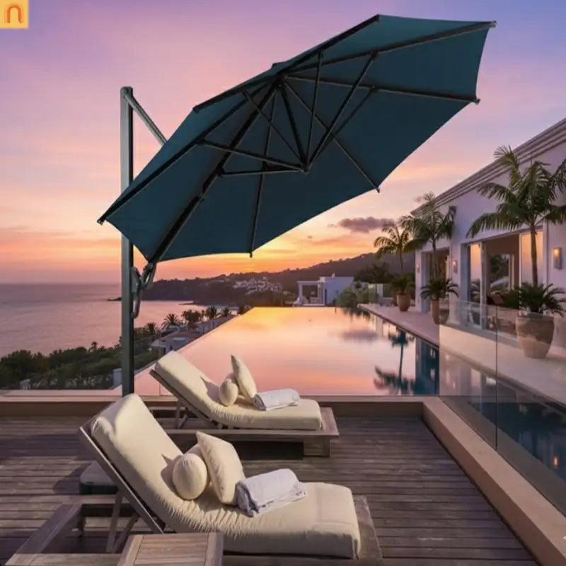 Patio Umbrella Cantilever Blue 10ft Square 360 Degree UPF 50 Plus
