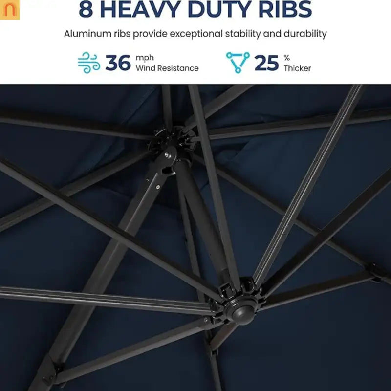Patio Umbrella Cantilever Blue 10ft Square 360 Degree UPF 50 Plus