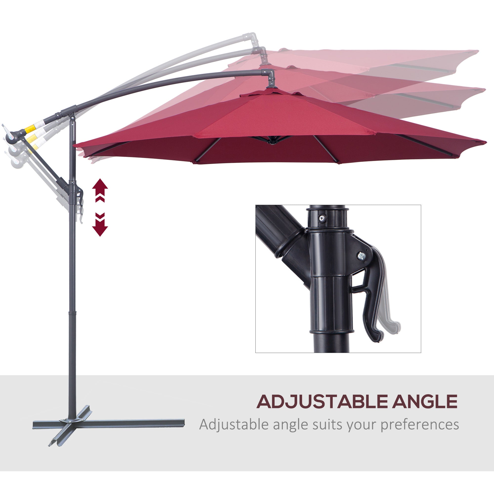 Patio Umbrella Cantilever Offset Red Steel 10ft 360 Degree