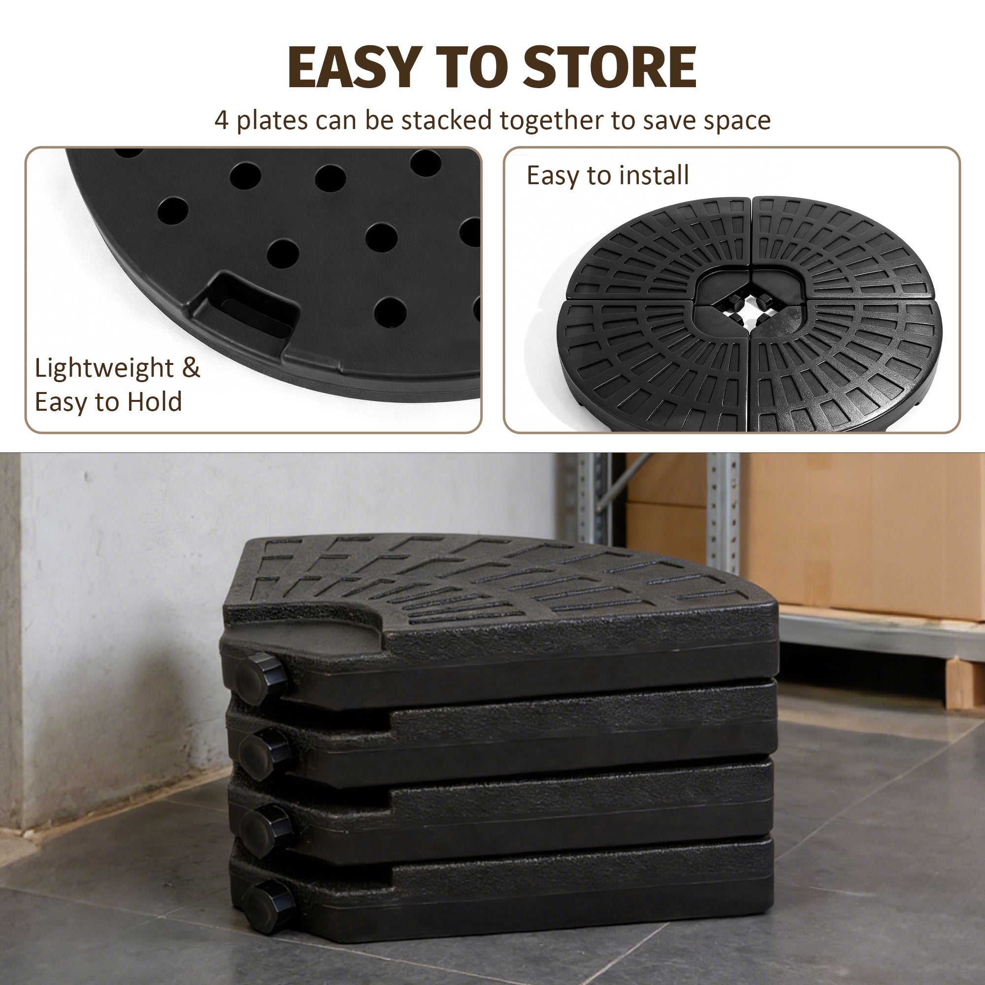 Patio Umbrella Base Fillable Black HDPE 4 Piece 220 LB Water or Sand