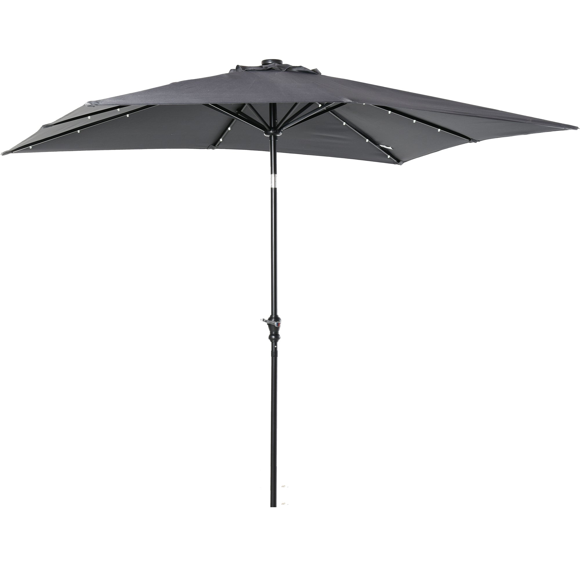 Patio Umbrella Round Solar LED Dark Gray Tiltable 45 Degree Crank