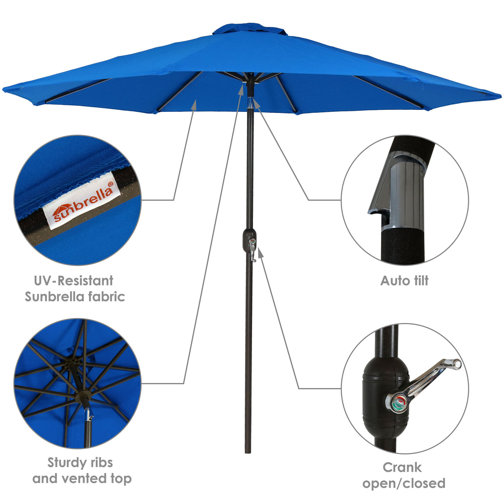 Sunnydaze 9 ft Sunbrella Market Umbrella Pacific Blue auto-tilt crank mechanism