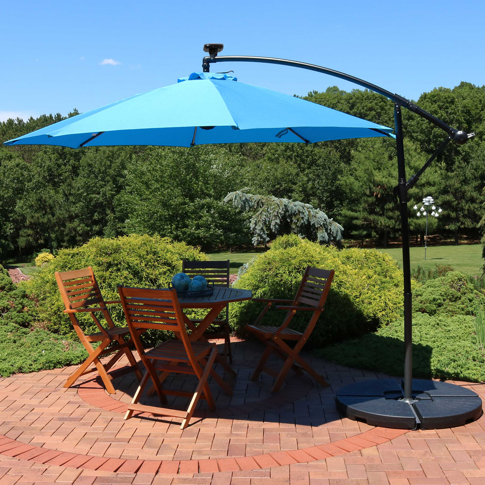 Sunnydaze 10 ft Solar Offset Patio Umbrella Azure lifestyle outdoor