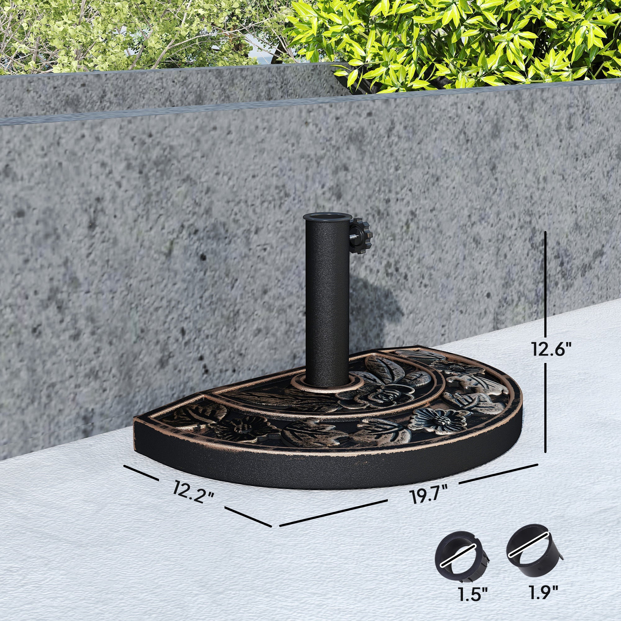 Patio Umbrella Half Round Base Bronze Resin 19.75x12.25 In