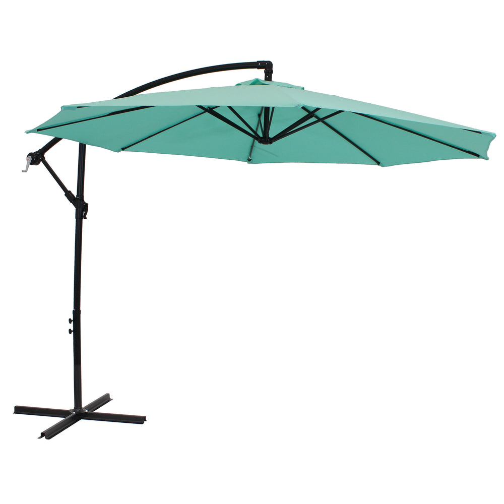 Sunnydaze 9.5 ft Offset Patio Umbrella Seafoam outdoor setting