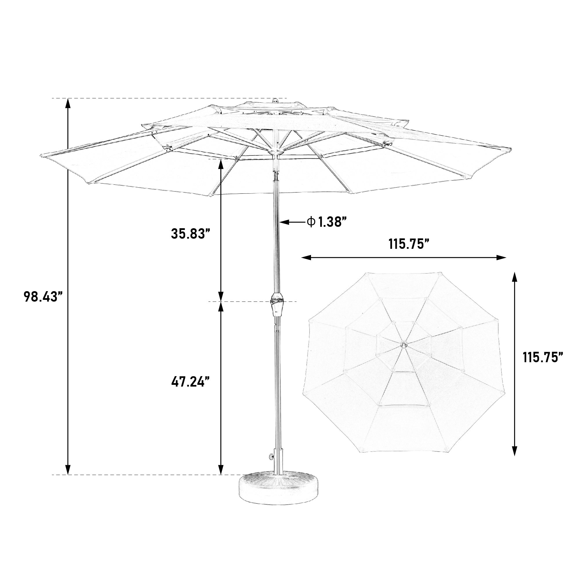Patio Umbrella Auto Tilt 3 Tier Aluminum Dark Blue 10 Ft Crank