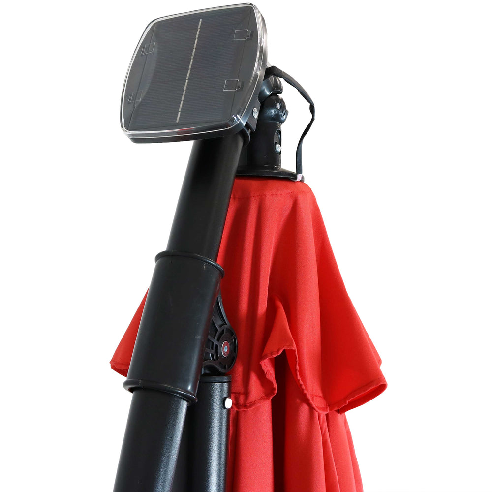 Sunnydaze 10 ft Solar Offset Patio Umbrella Cherry outdoor setting