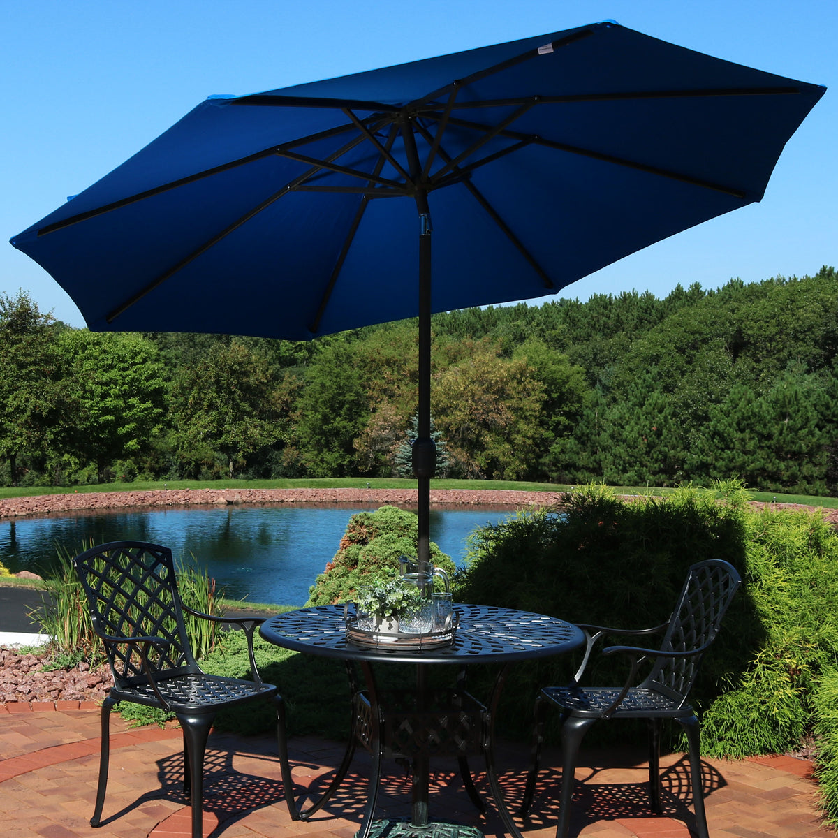 Sunnydaze 9 ft Sunbrella Market Umbrella Pacific Blue product shot