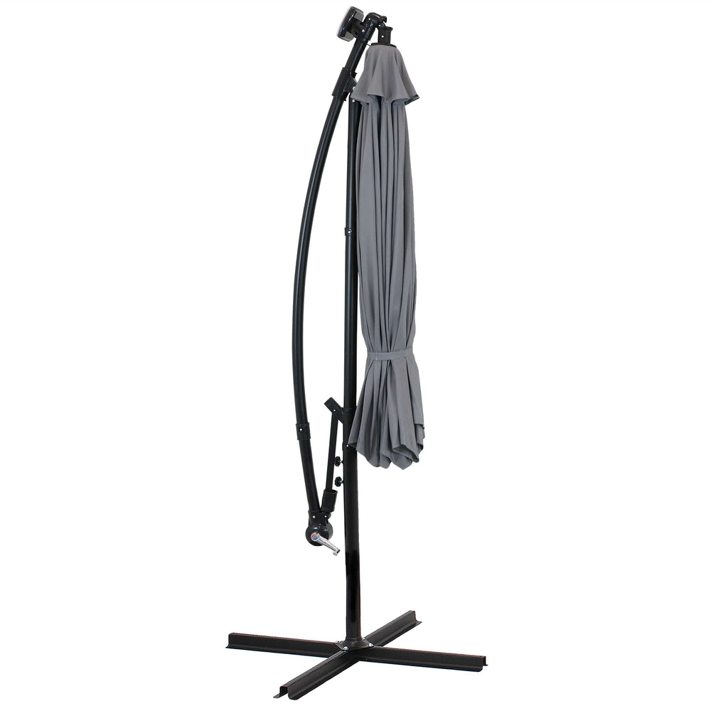Sunnydaze 10 ft Solar Offset Patio Umbrella Smoke solar LED lights detail