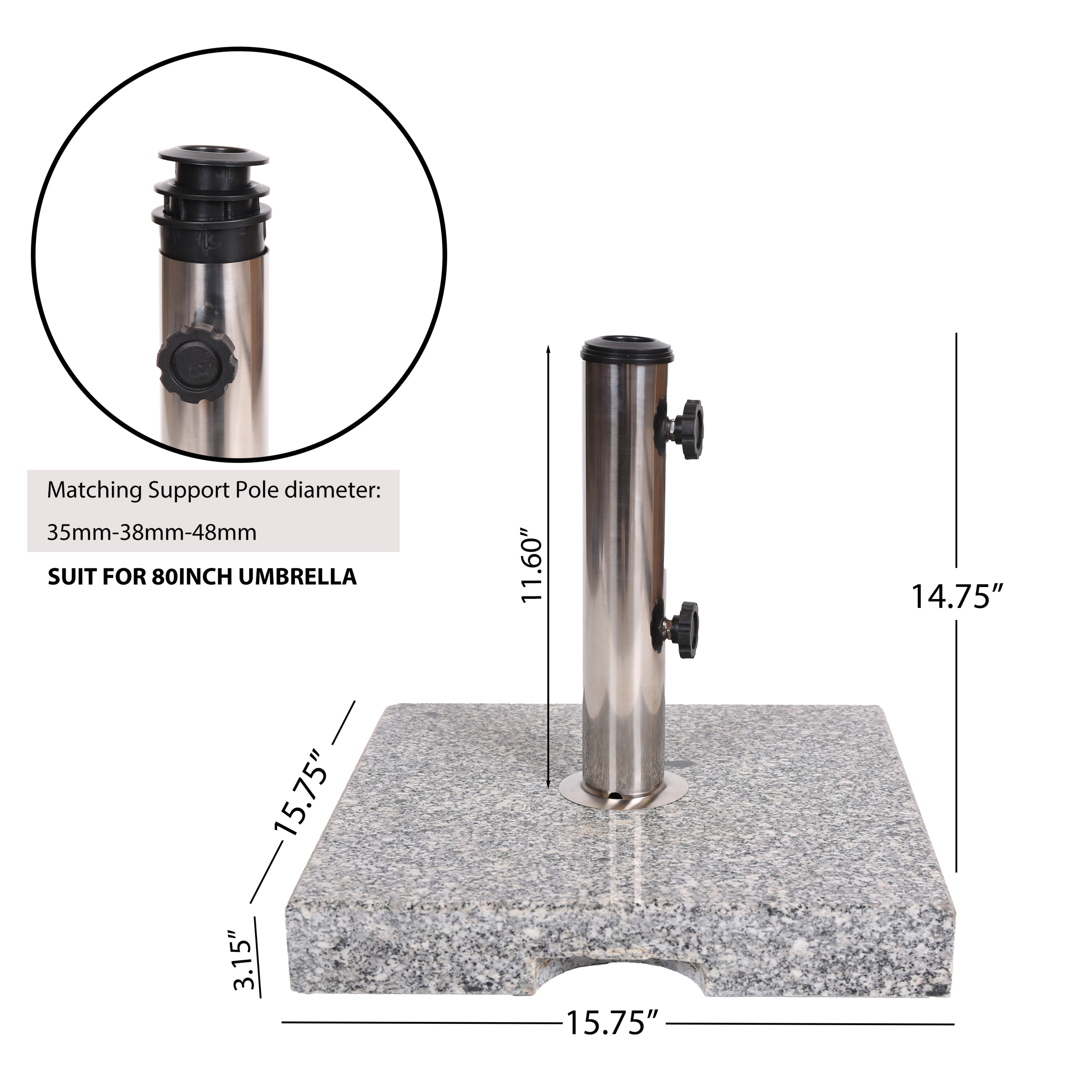 Patio Umbrella Base Square Granite Stainless Steel Gray 55 LB 15.75 In