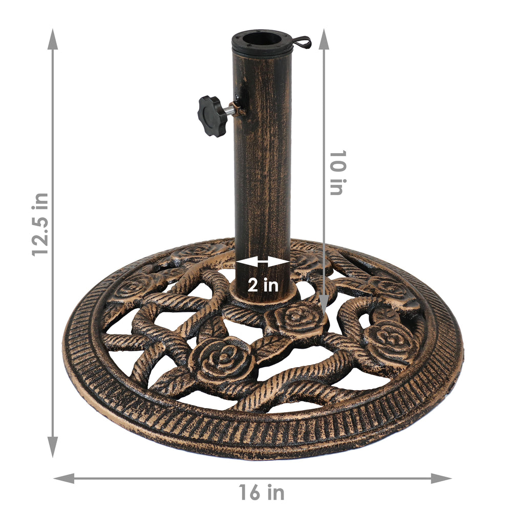 Sunnydaze Rose Blossom Cast Iron Patio Umbrella Base Bronze pole opening detail