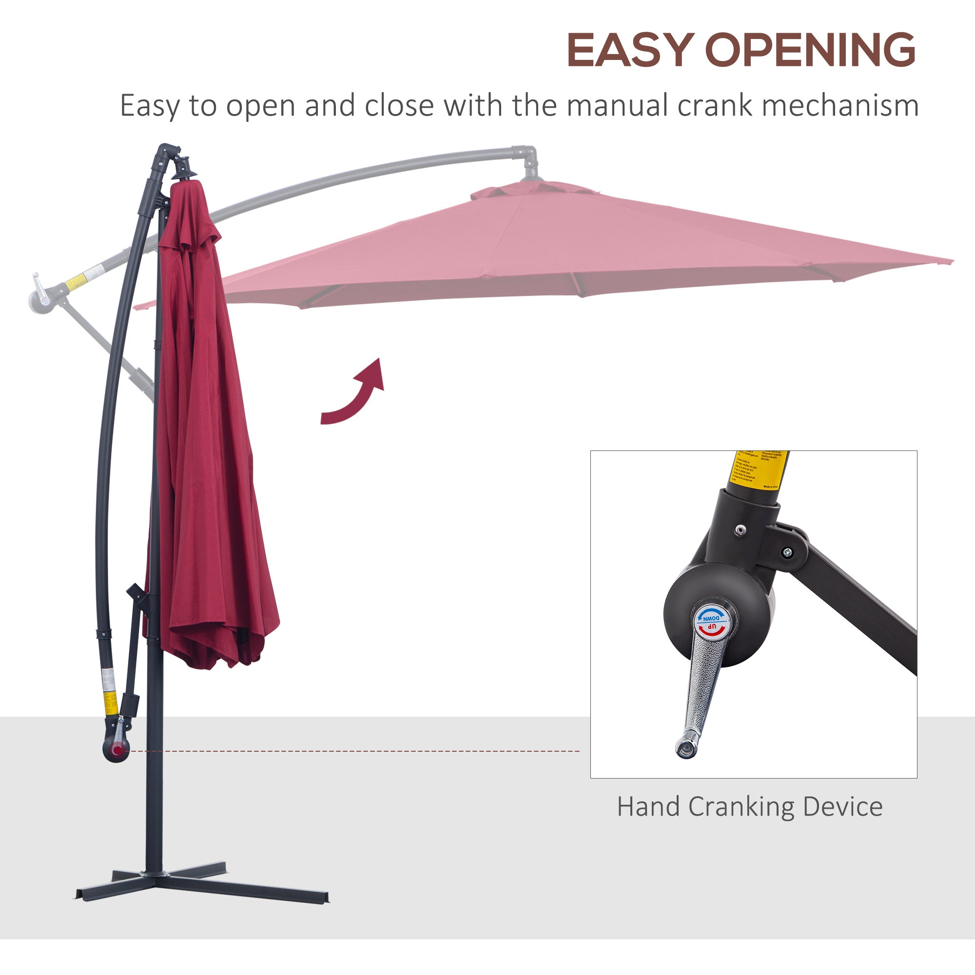 Patio Umbrella Cantilever Offset Red Steel 10ft 360 Degree