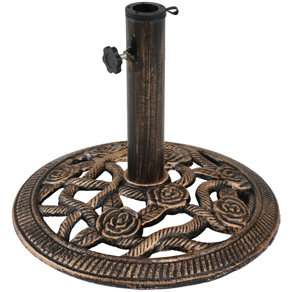 Sunnydaze Rose Blossom Cast Iron Patio Umbrella Base Bronze top detail