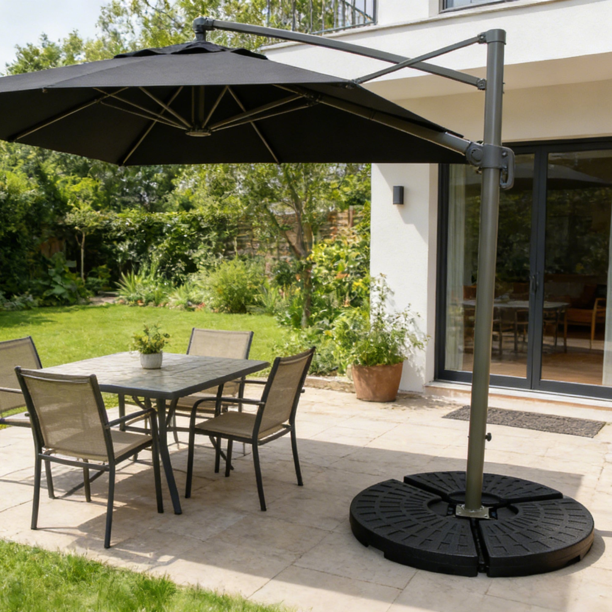Patio Umbrella Base Fillable Black HDPE 4 Piece 220 LB Water or Sand