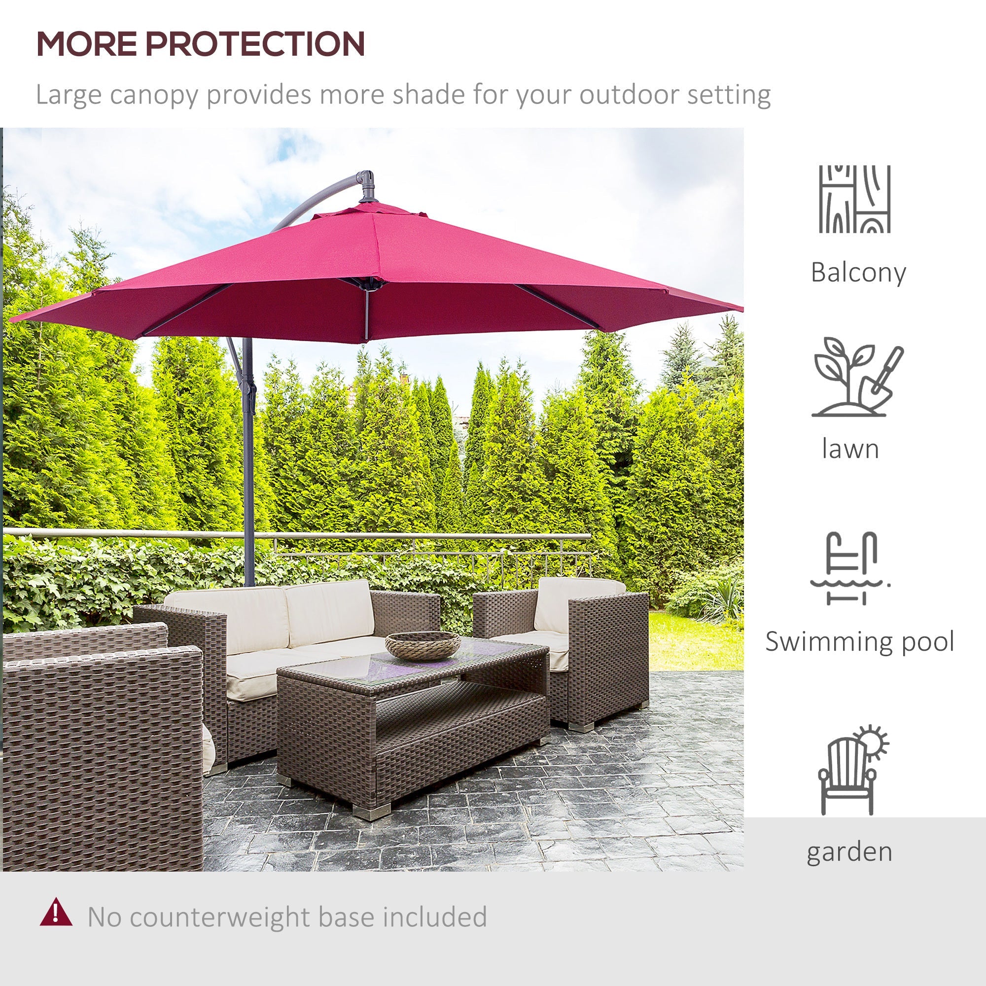 Patio Umbrella Cantilever Offset Red Steel 10ft 360 Degree