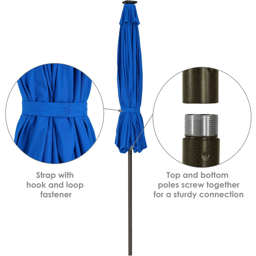 Sunnydaze 9 ft Solar Sunbrella Market Umbrella Pacific Blue solar panel detail