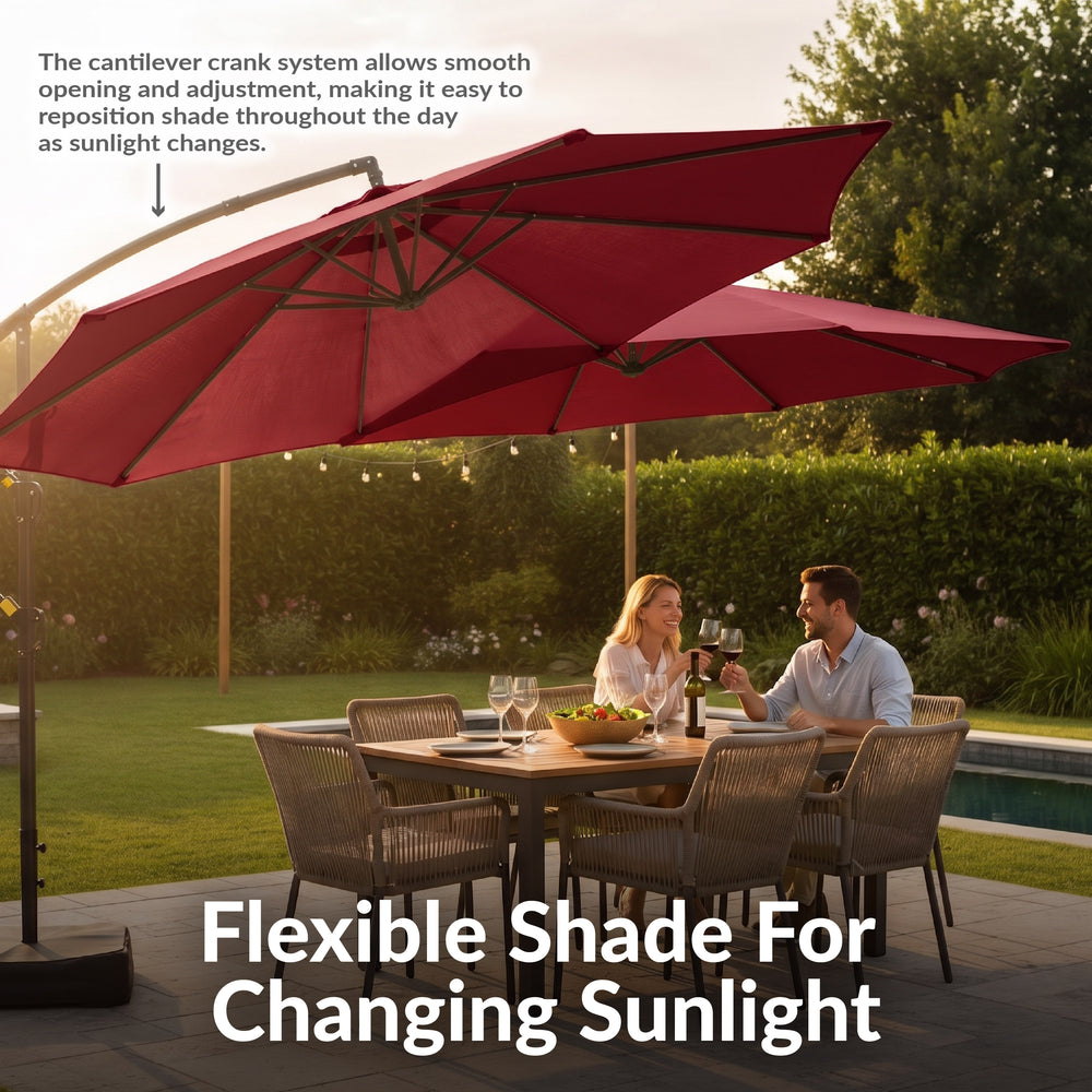 Sunnydaze 10 ft Offset Patio Umbrella with Base Red dimensions