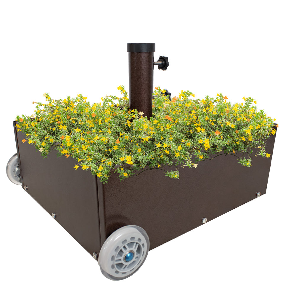 Sunnydaze Umbrella Stand Planter with Wheels Bronze planter detail