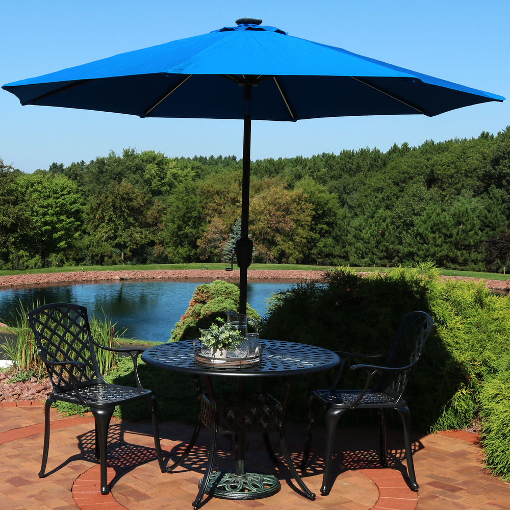 Sunnydaze 9 ft Solar Sunbrella Market Umbrella Pacific Blue lifestyle outdoor