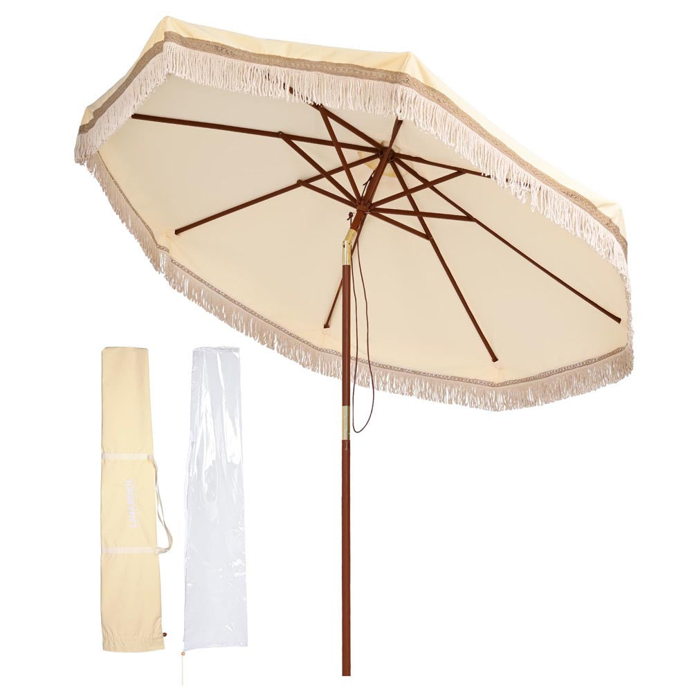 LAGarden 9 ft Boho Umbrella with Fringe for Market Patio 8-Rib Tilt