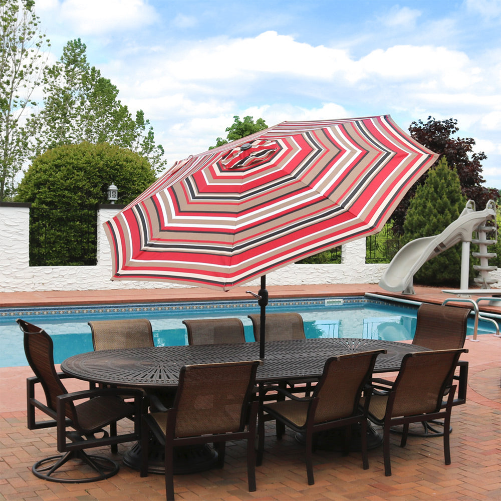 Sunnydaze Aluminum Patio Umbrella Awning Stripe 9ft lifestyle