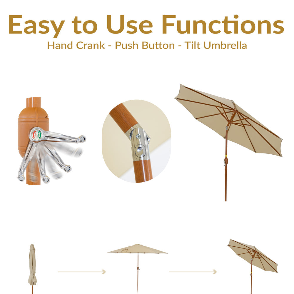 Sunnydaze 8.5 ft Faux Woodgrain Patio Umbrella Beige crank detail