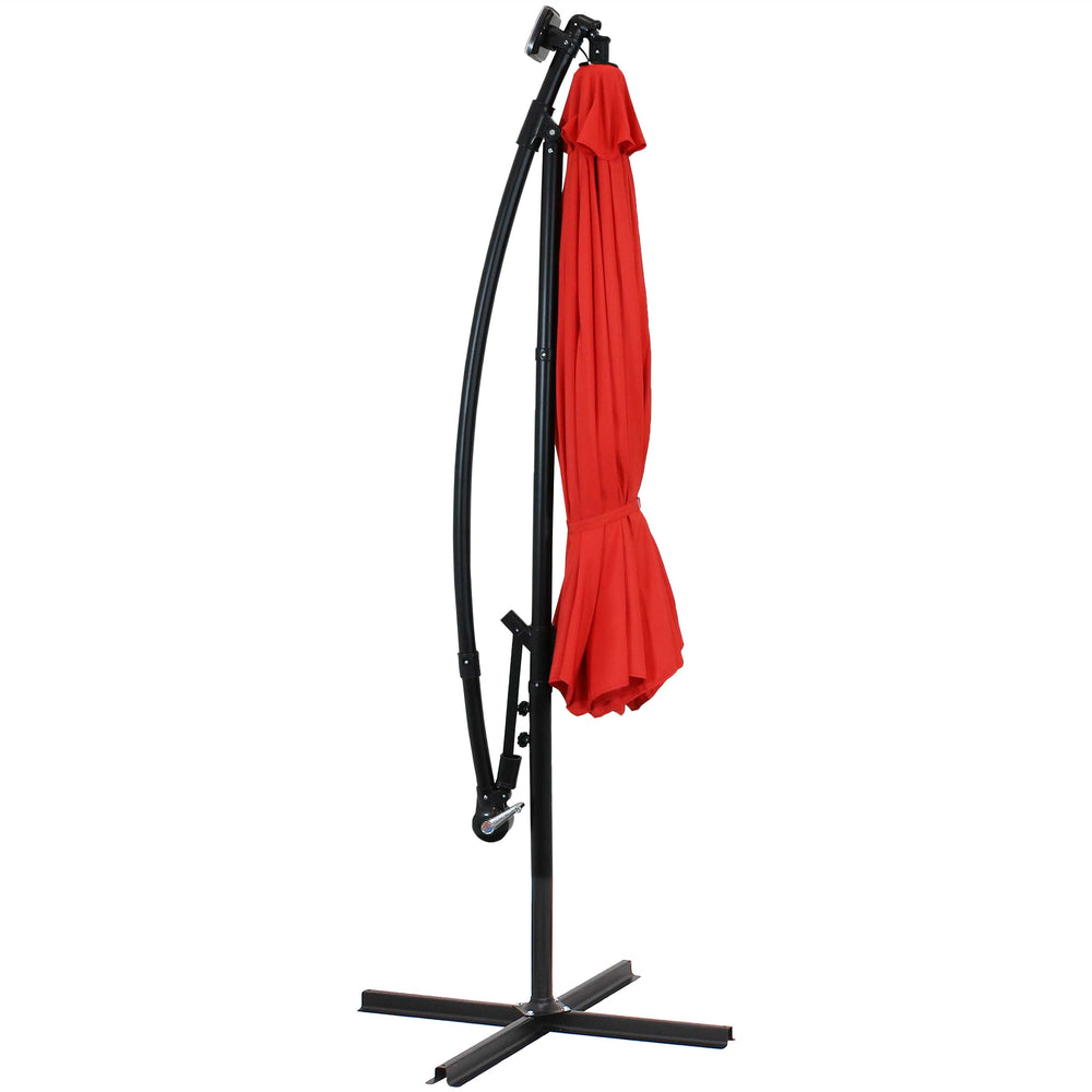 Sunnydaze 10 ft Solar Offset Patio Umbrella Cherry solar LED lights detail