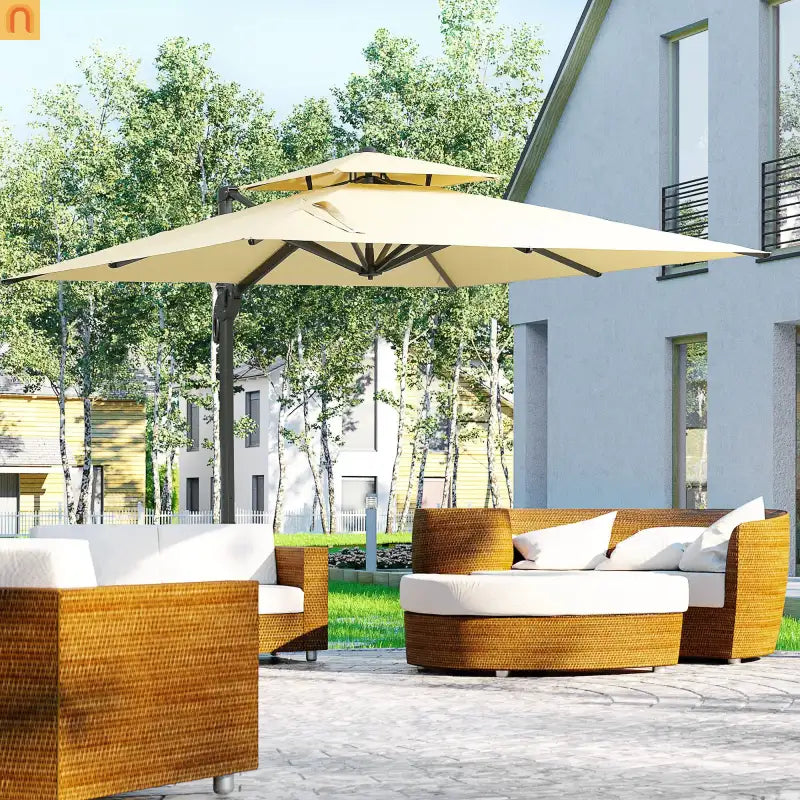 Patio Umbrella Cantilever Offset Square Beige 10 Ft 360 Rotation